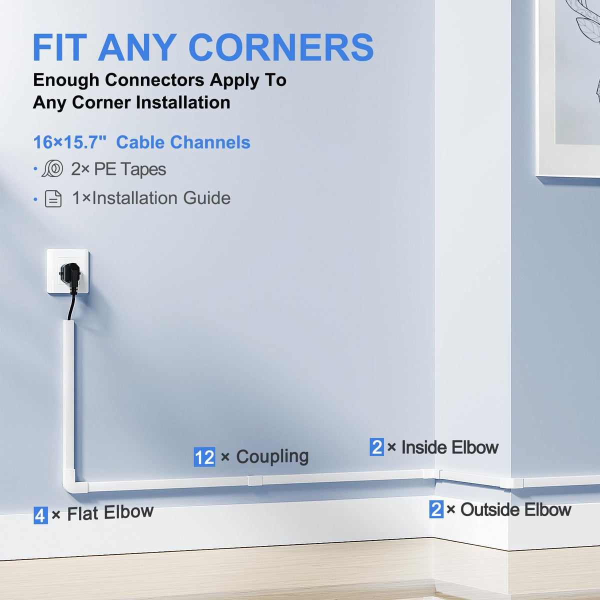 Yecaye cord hider wall installation steps for no-punch setup