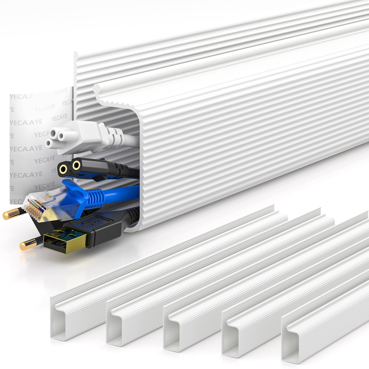 Yecaye 94.2in under-desk cable management kit keeps cords neat and organized.