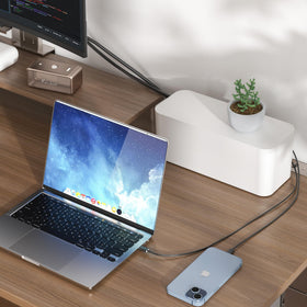 Yecaye medium desk-use box keeps daily cables organized on workspaces.