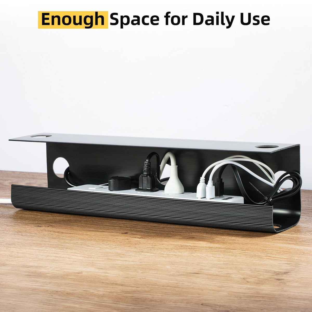 Yecaye cable ties and holders help route cables through built-in cutouts.