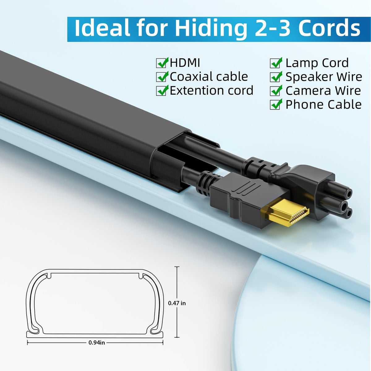 Yecaye cord cover channel on wall conceals wires for a tidier space.