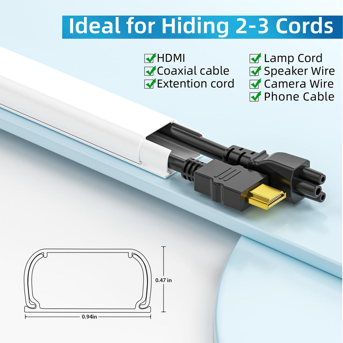 Yecaye cord cover on-wall profile blends with decor for discreet cable management.