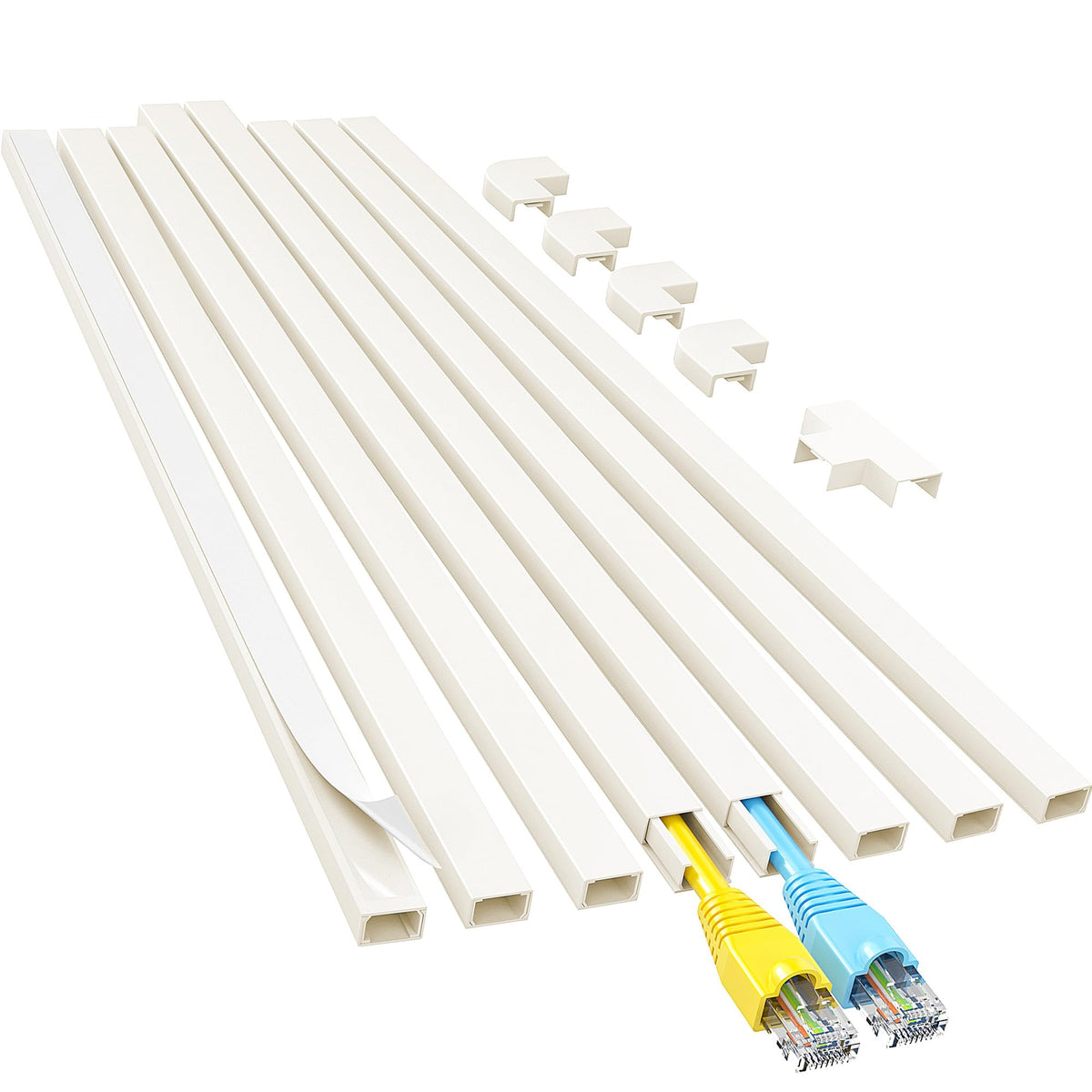Yecaye cord hider 113in beige on wall conceals a single cable for a clean look.