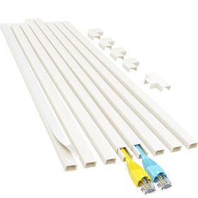 Yecaye cord hider 113in beige on wall conceals a single cable for a clean look.