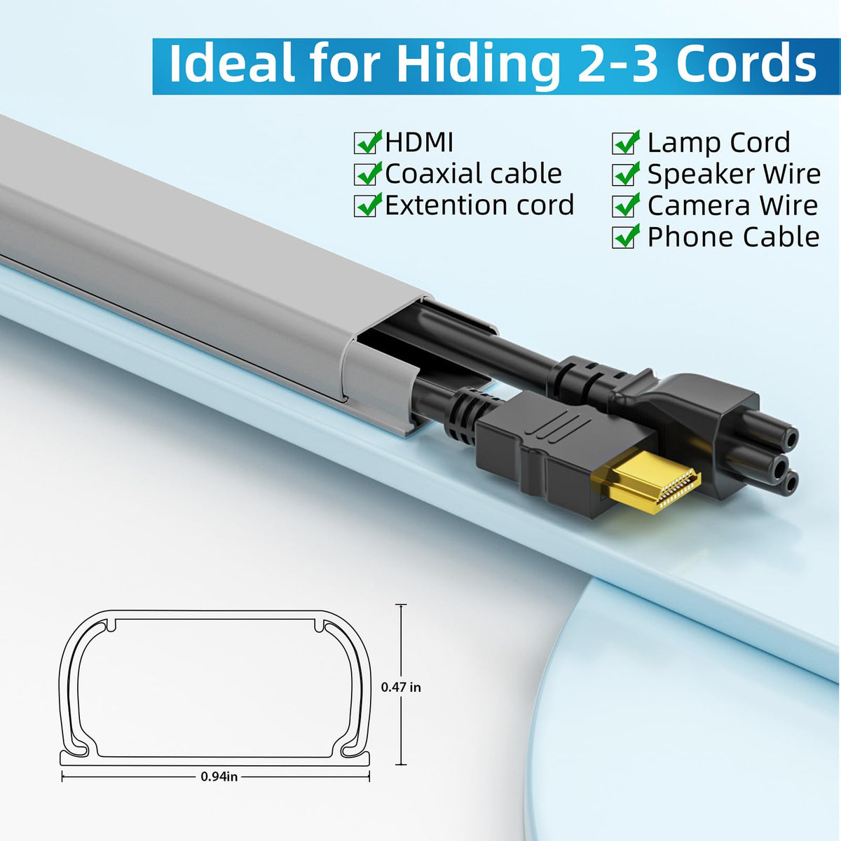 Yecaye cord hider hides 2-3 cords for a cleaner workspace