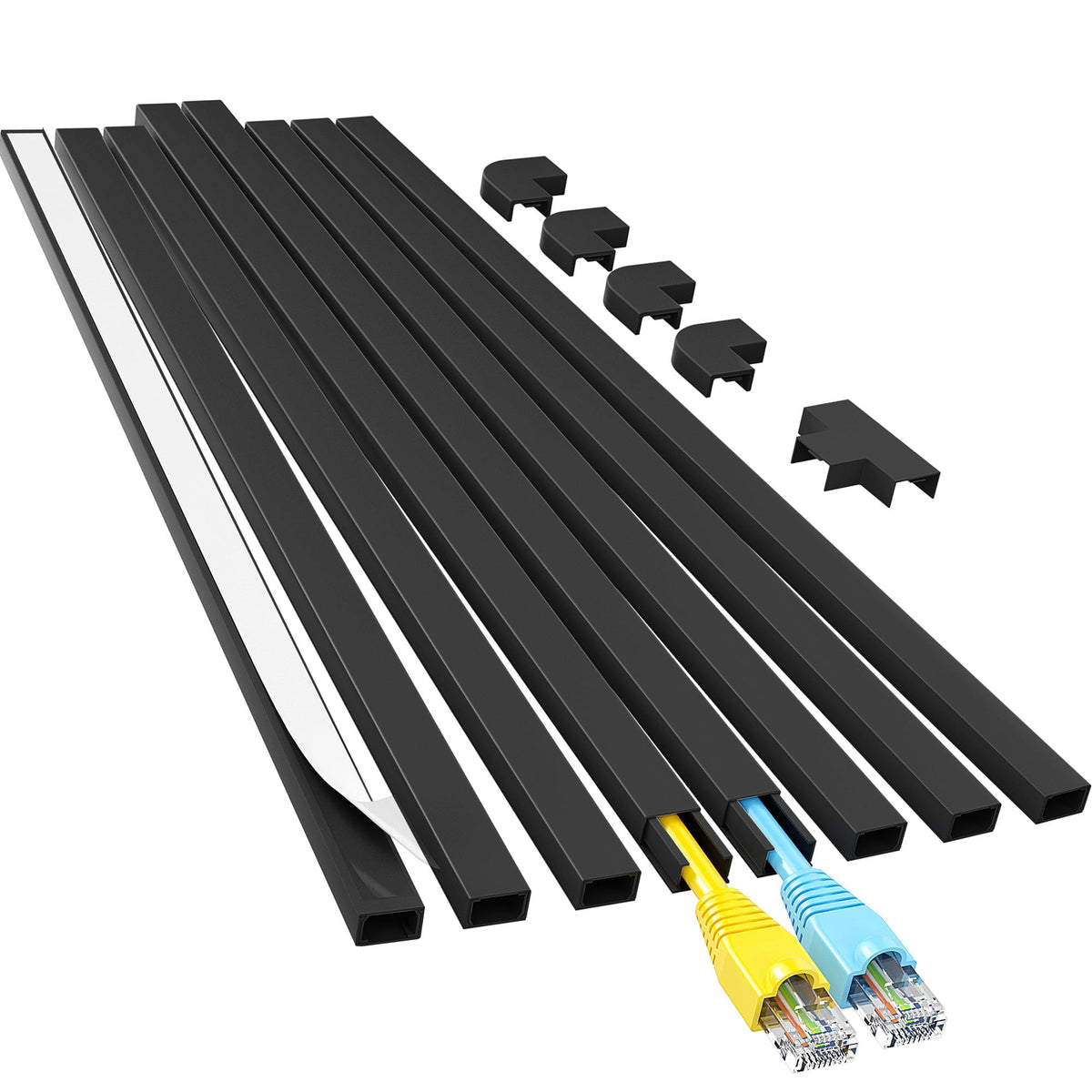 Yecaye cord hider on wall concealing a single power cord for a clean look.