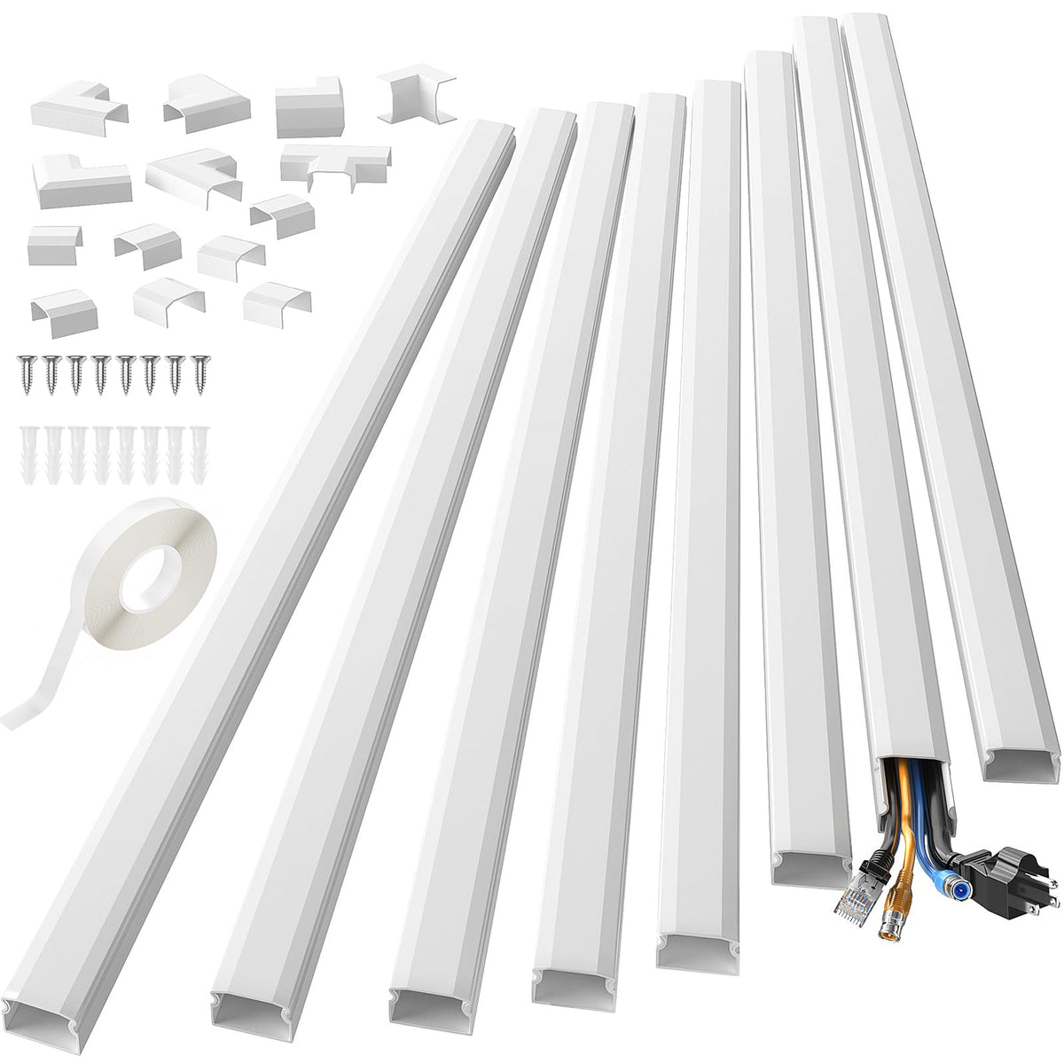 Yecaye cord hider on wall TV setup hides cables for a tidy living area.