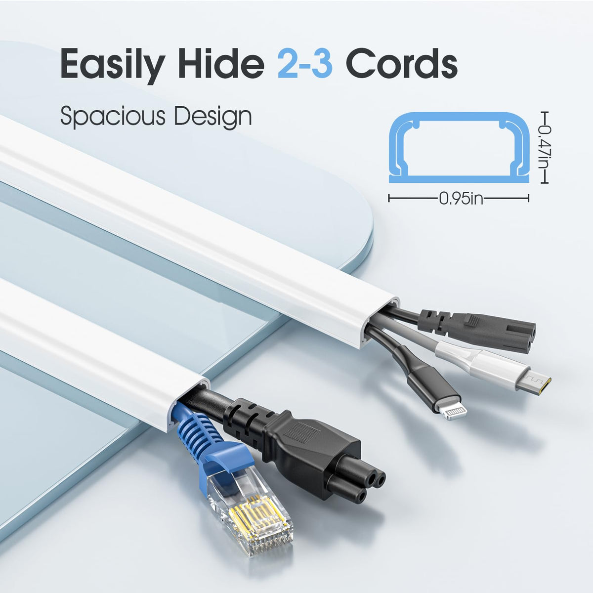 Yecaye forty-seven-inch cable raceway keeps TV wires neat and organized.