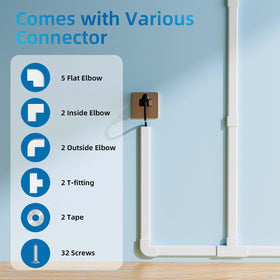 Yecaye on-wall cable concealer in white blends with décor and hides wires.