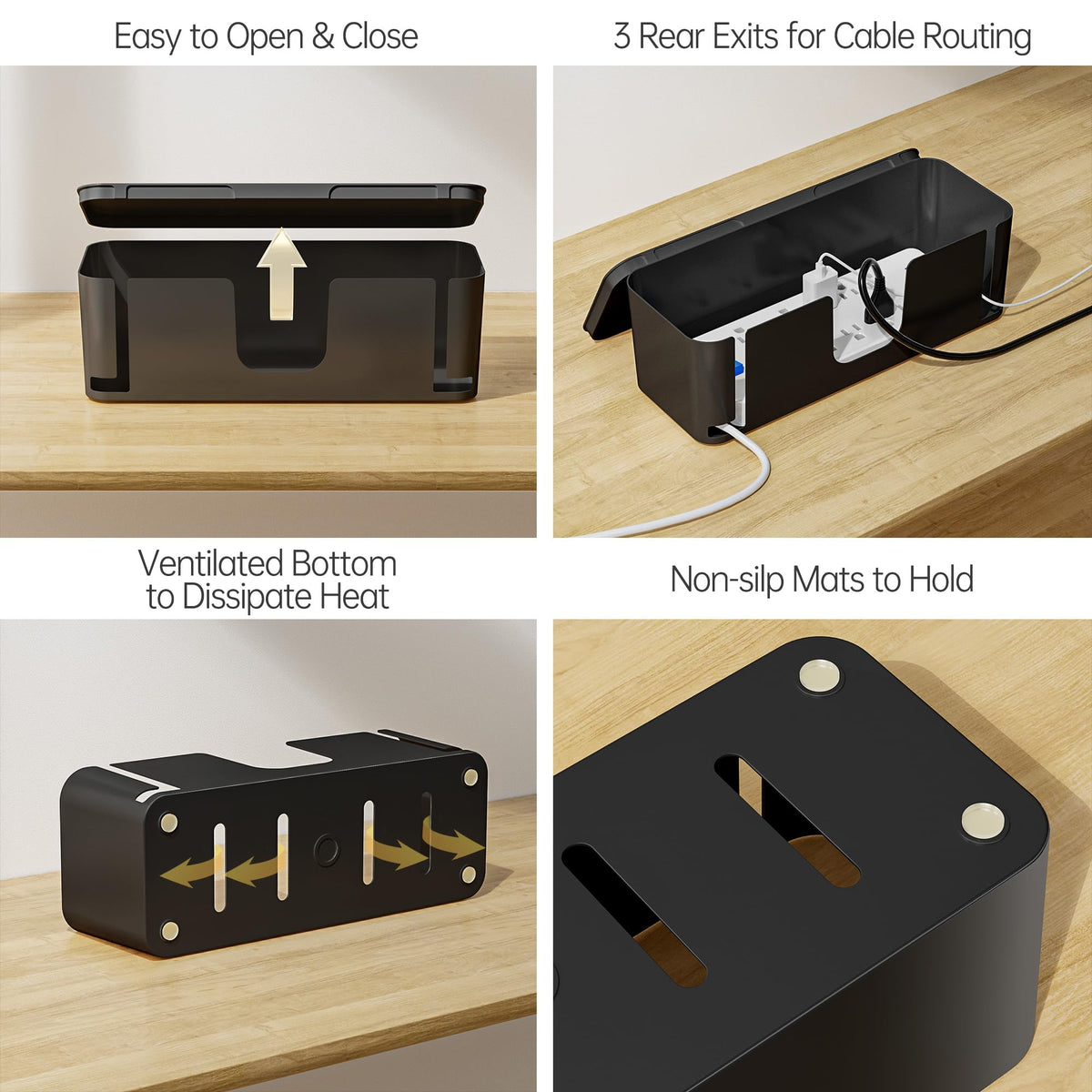 Yecaye size comparison with a power strip demonstrating fit and capacity