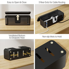 Yecaye size comparison with a power strip demonstrating fit and capacity