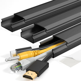 Yecaye TV cord hider on a wall-mounted setup conceals multiple cables for a tidy look