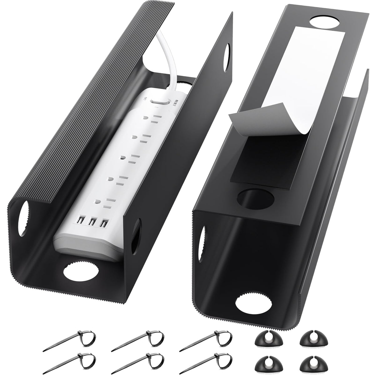 Yecaye under-desk cable tray hides power strips for a cleaner workspace.
