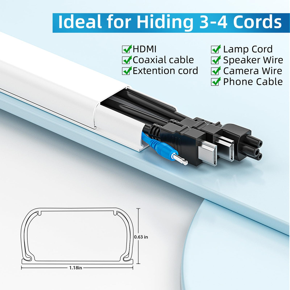 Yecaye wall cord cover in white blends with wall decor