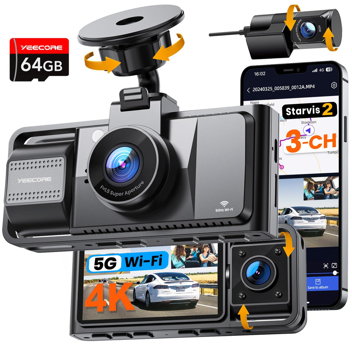 YEECORE D53 front camera delivers 4K clarity for crystal road footage.