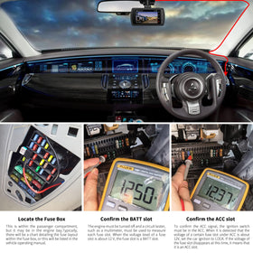 Yeecore dash cam hardwire kit parking mode enablement display.