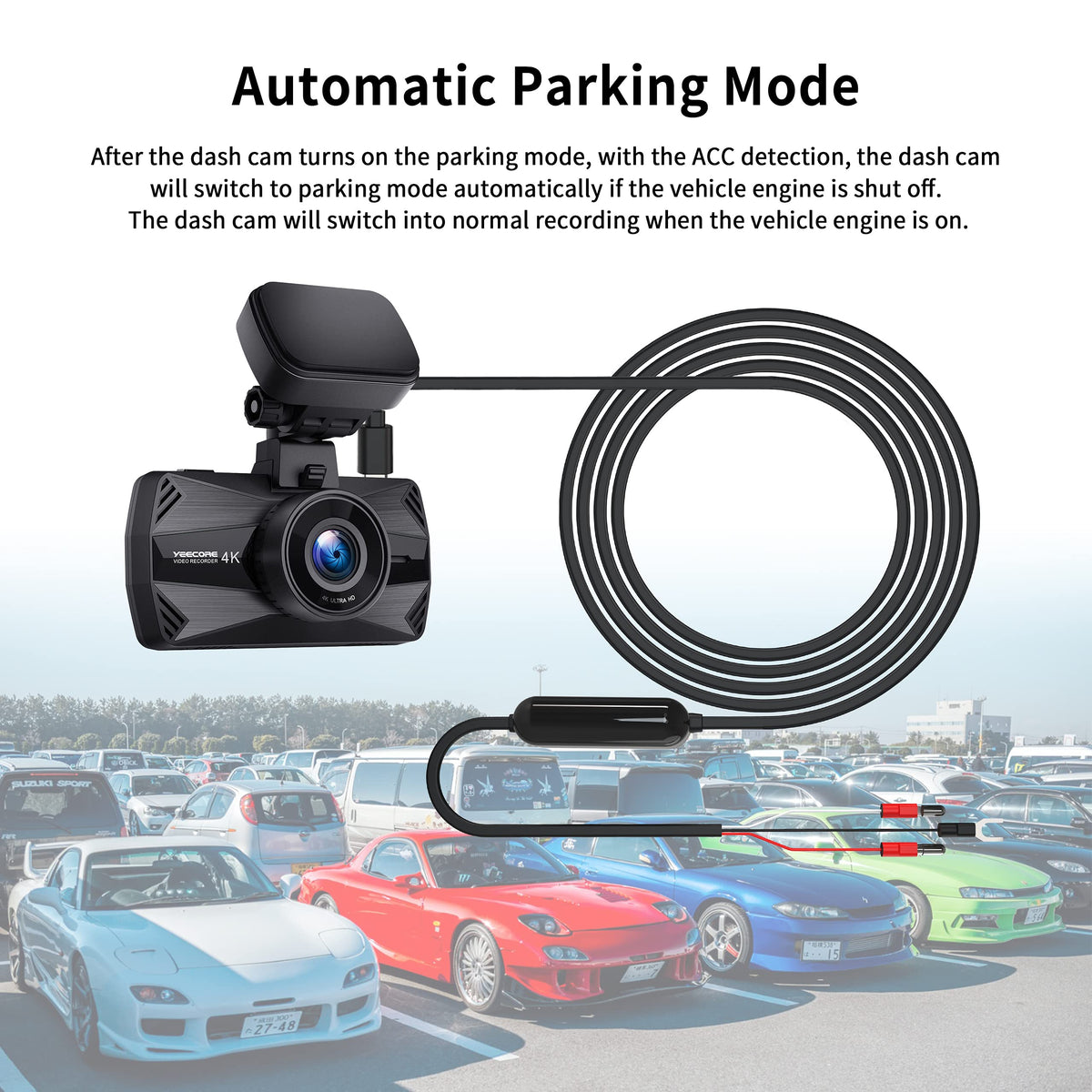 Yeecore dash cam hardwire kit Type-C USB port close-up.