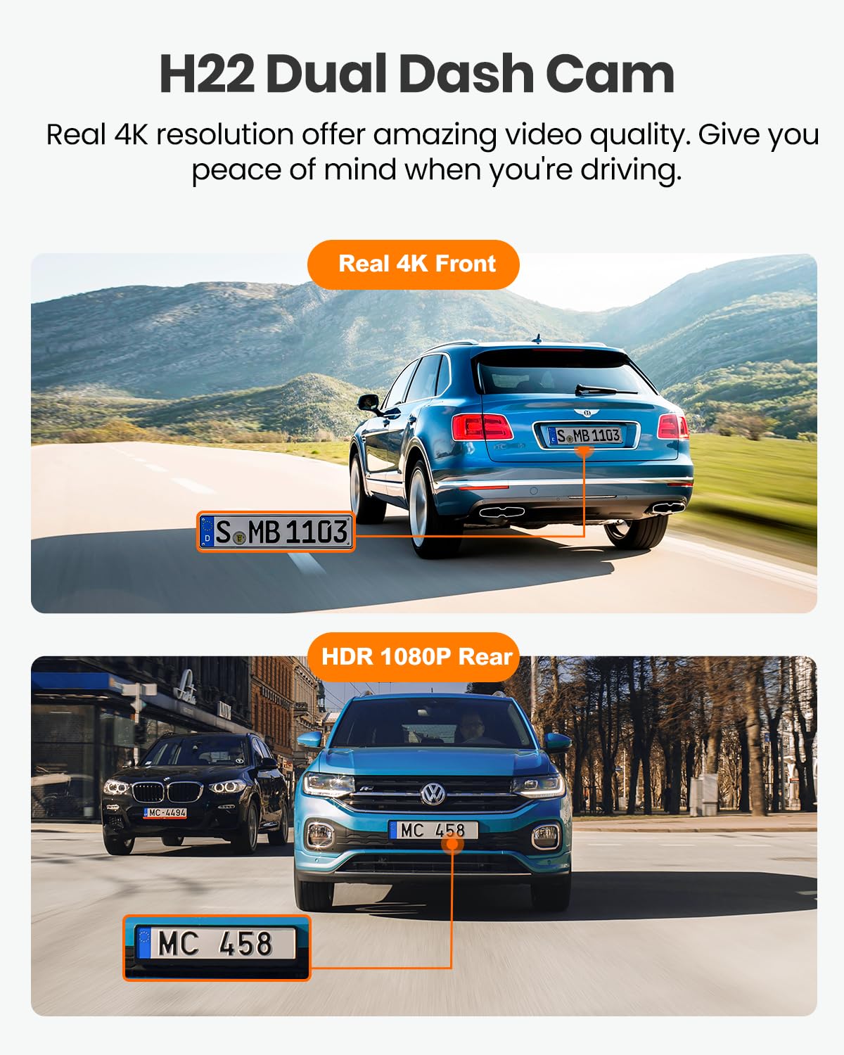 YEECORE rear dash camera 1080p records rear views with HDR clarity.