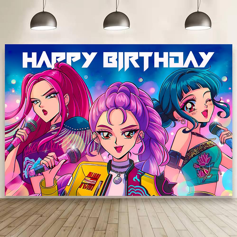 YEEFIGRO Demon Movie Hunters banner 60x40 inches for lively kids' birthday backdrop.