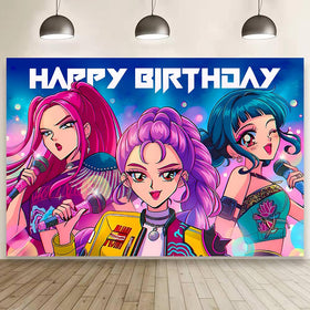 YEEFIGRO Demon Movie Hunters banner 60x40 inches for lively kids' birthday backdrop.