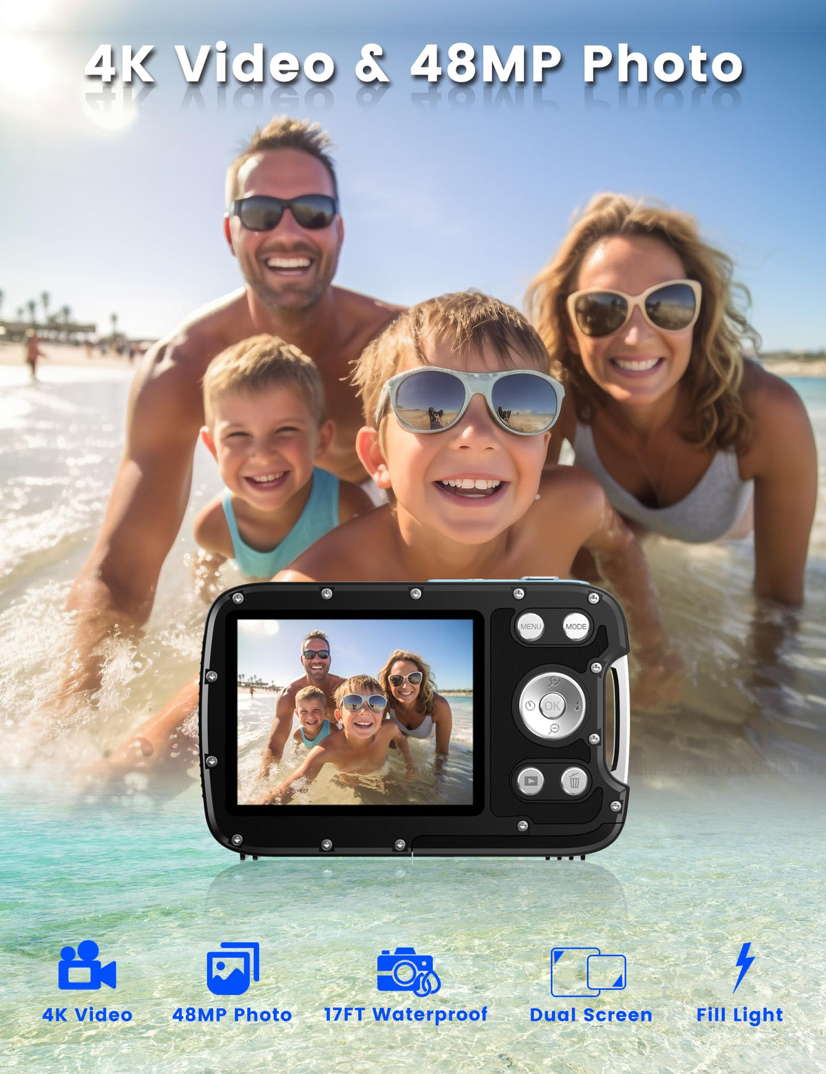 YEEIN dual-screen selfie for easy underwater portraits.