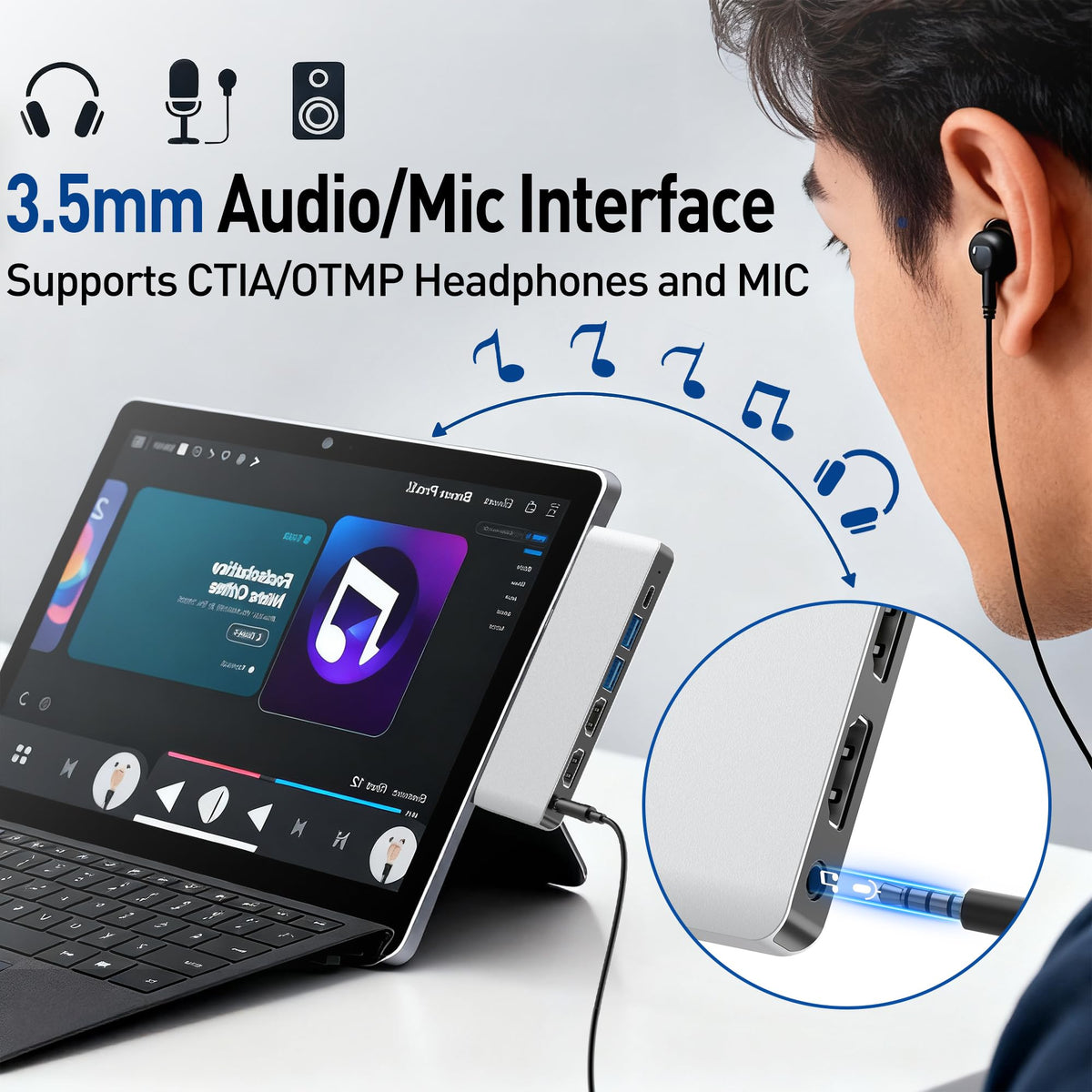 Yeemie Pro 3.5mm audio jack in use enabling clear wired audio and calls