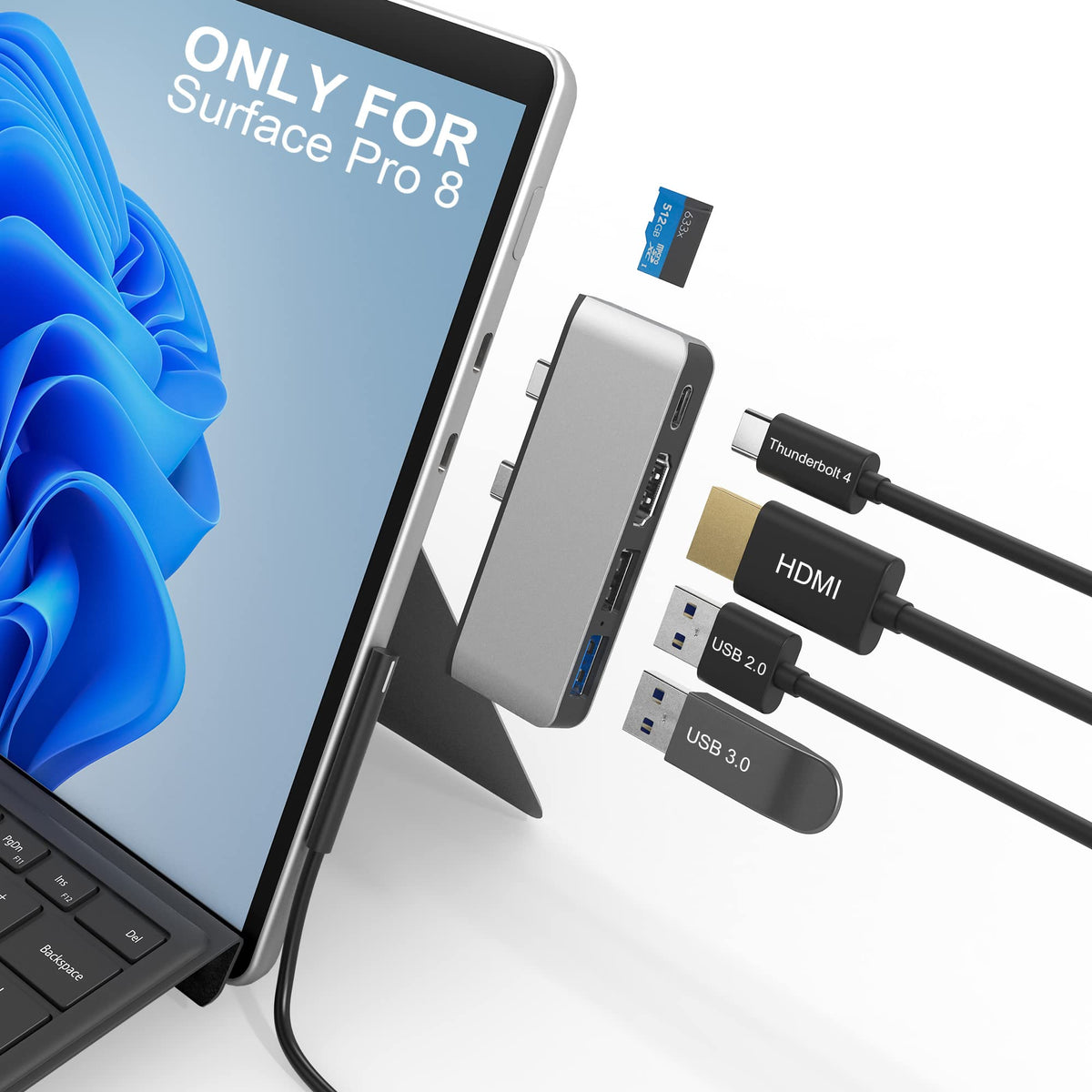 Yeemie Pro Docking Station for Surface Pro 8 with 4K HDMI external display connection.