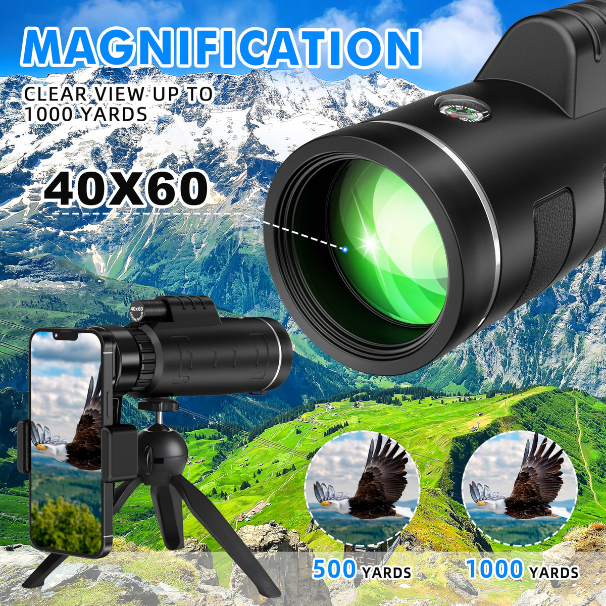 YEGASS monocular in use during hiking with clear framing.