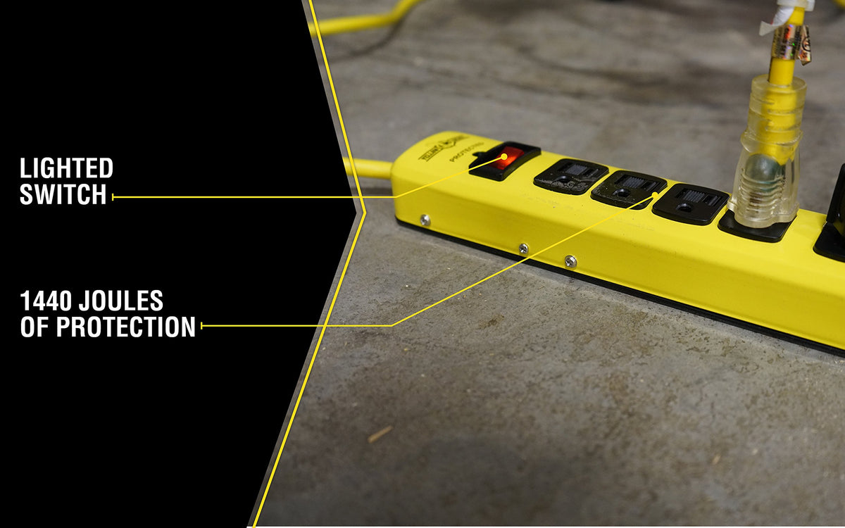 Yellow Jacket overload protection automatically shields outlets from excess current.