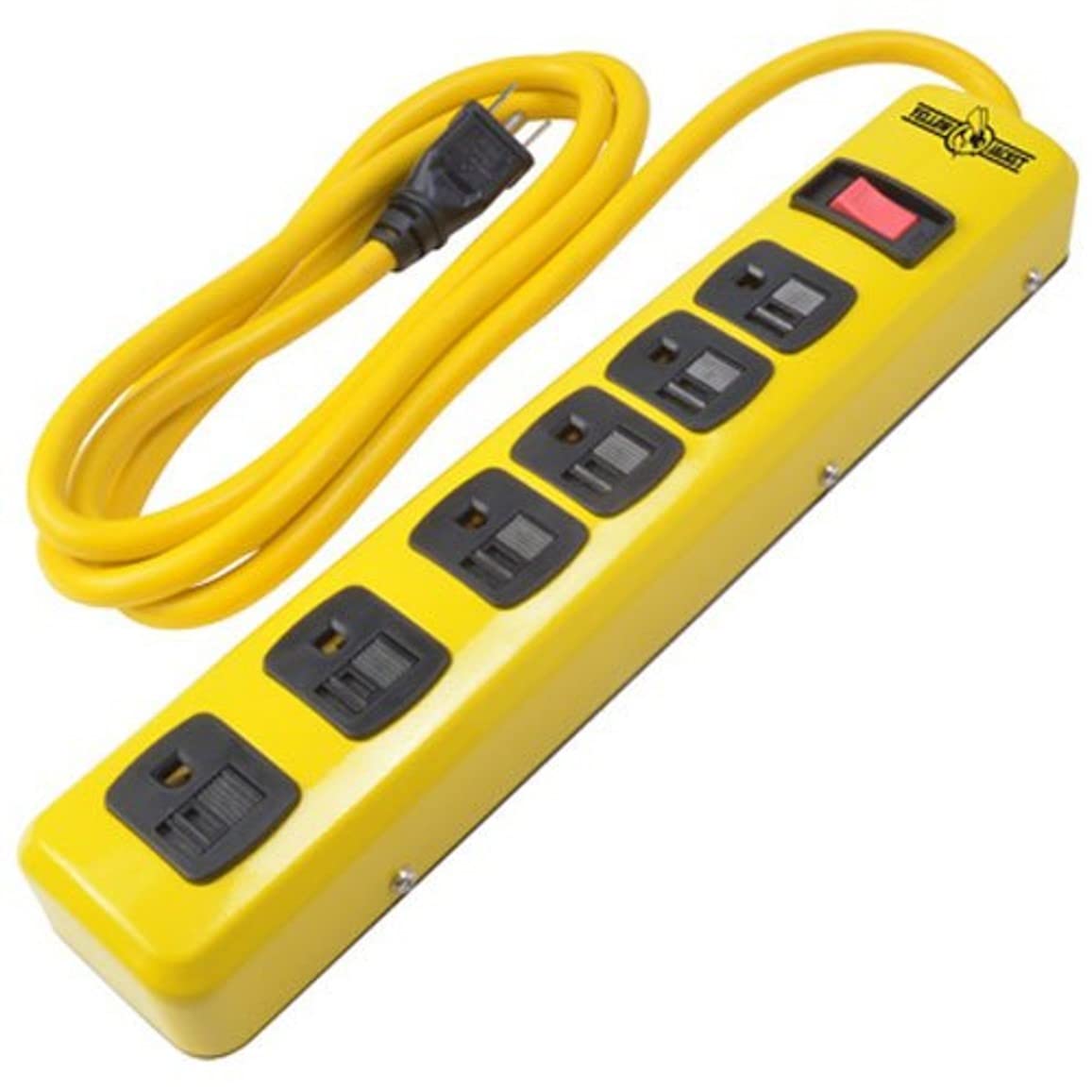 Yellow Jacket heavy-duty power strip with six outlets for organized workshop power.