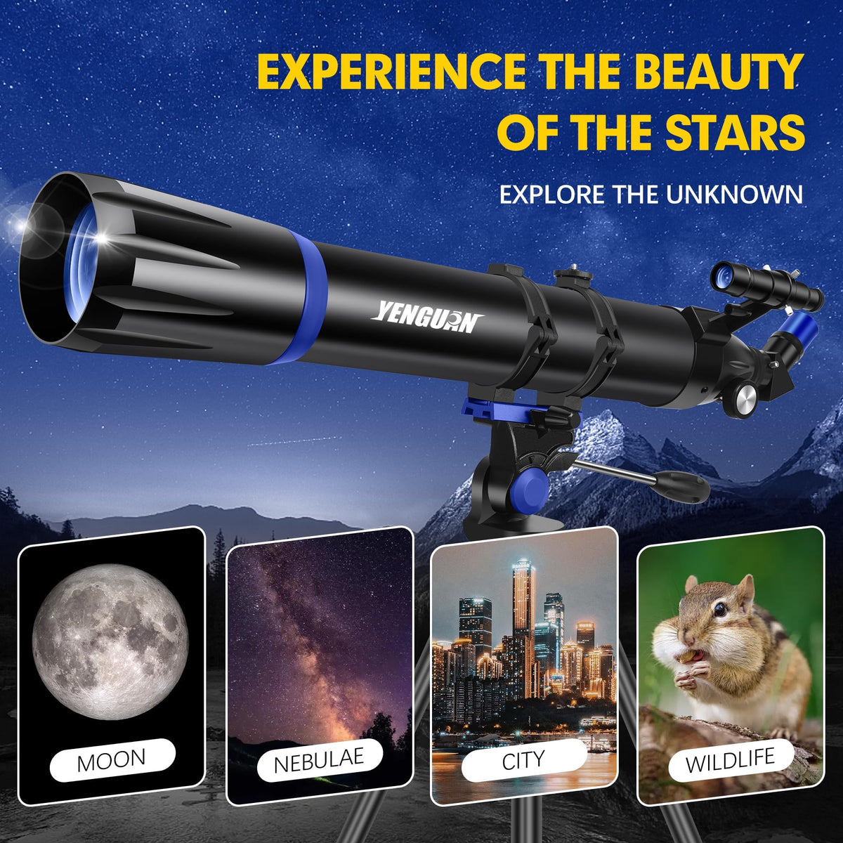YENGUAN night-sky view captures crisp stars and lunar textures.