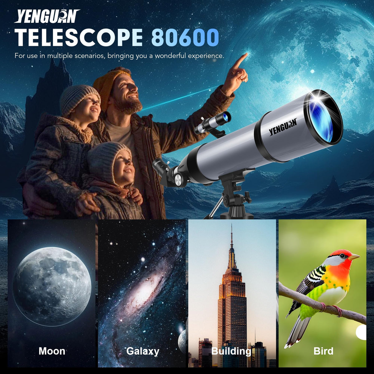 YENGUAN telescope optics closeup demonstrates quality lenses and sharp imaging