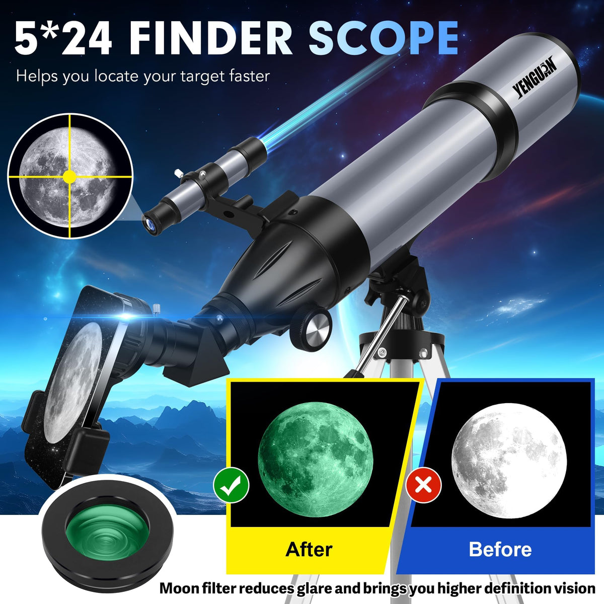 YENGUAN telescope planet view with vivid detail through 600mm focal length