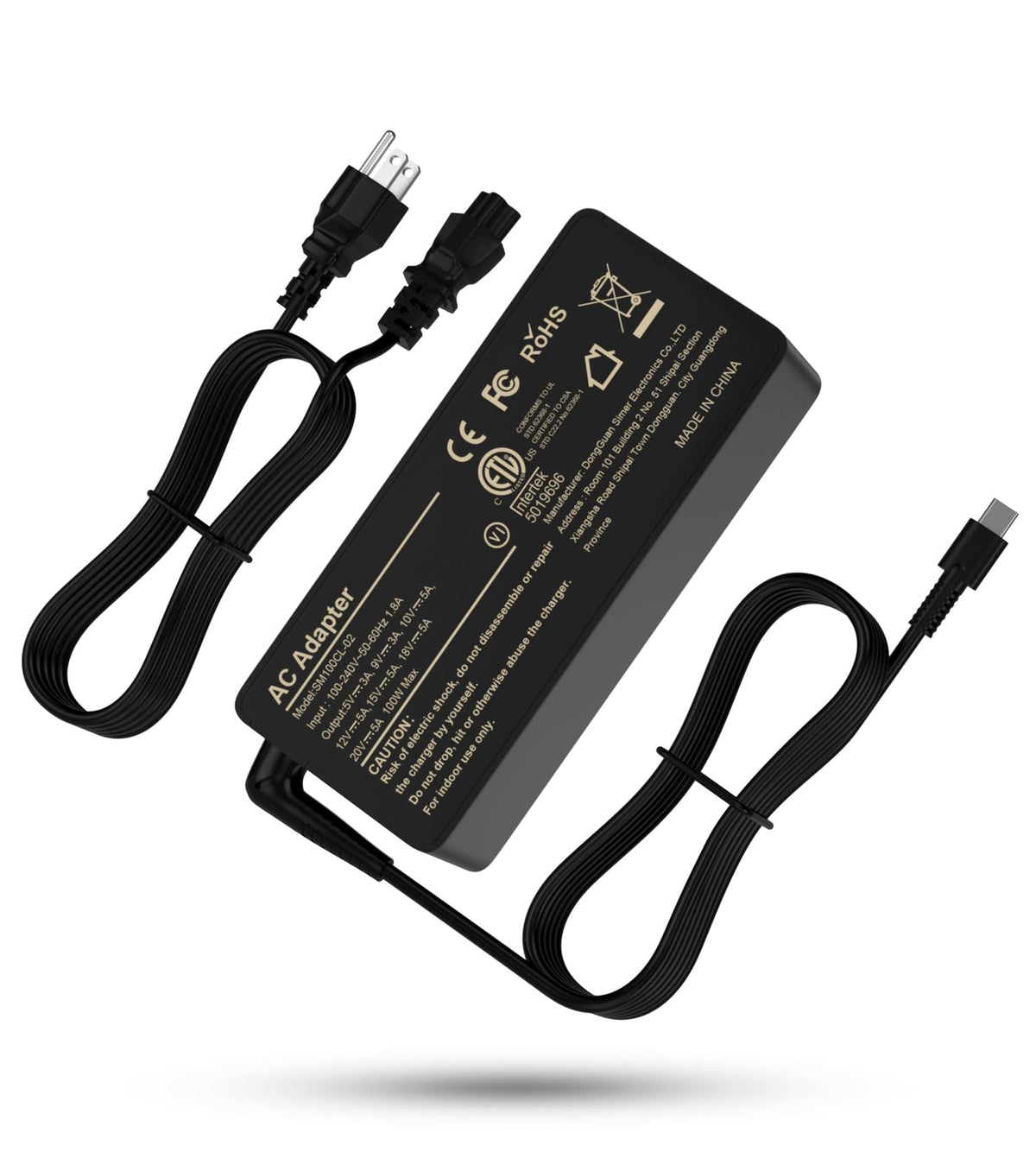 Yenyoh 100W USB-C charger front view highlights compact desk-ready design.