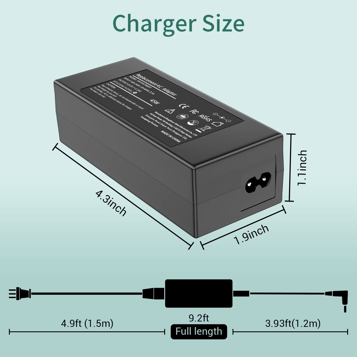 Yenyoh 19.5V 2.31A output clarity, stable charging for HP laptops.
