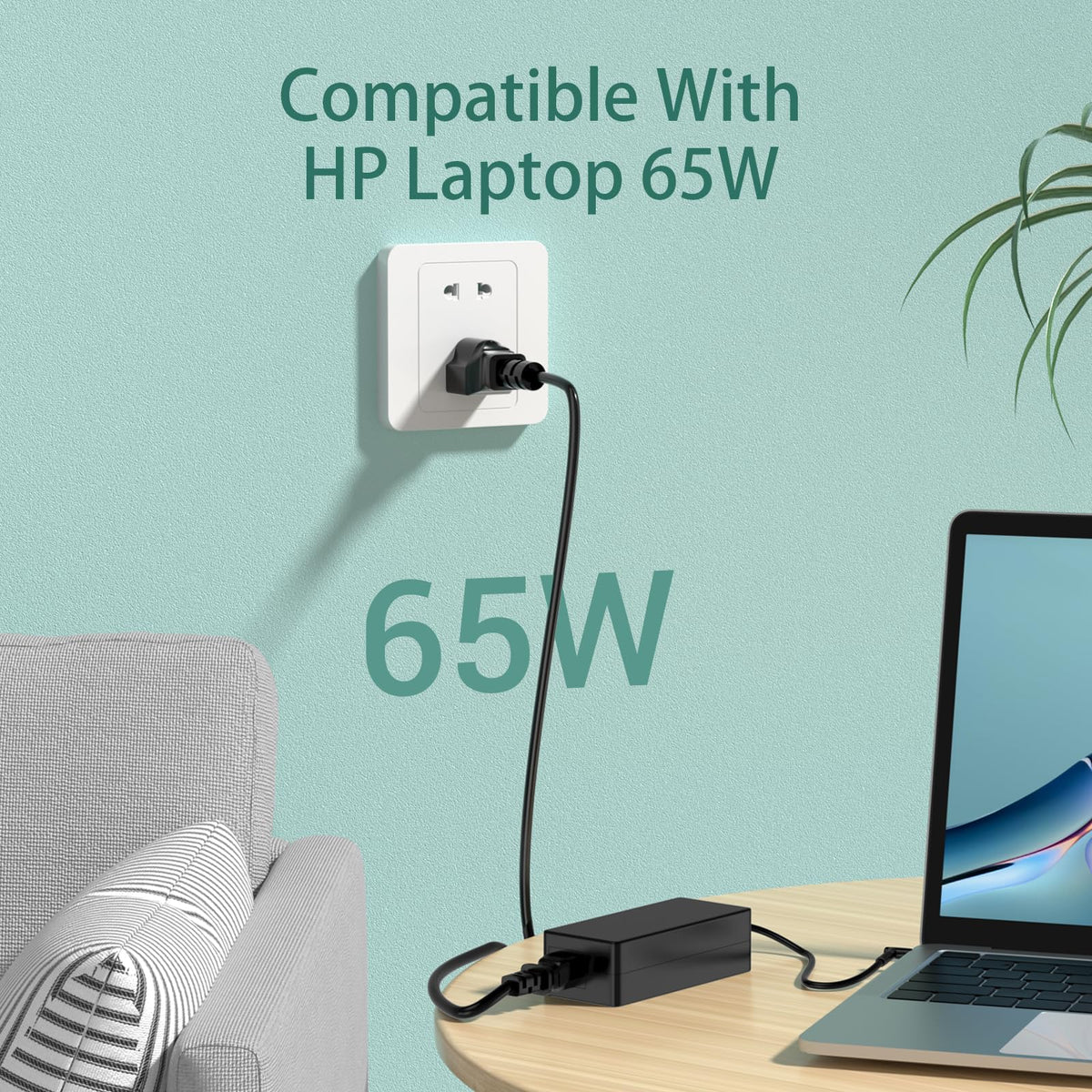 Yenyoh adapter plugged into laptop providing steady power during work
