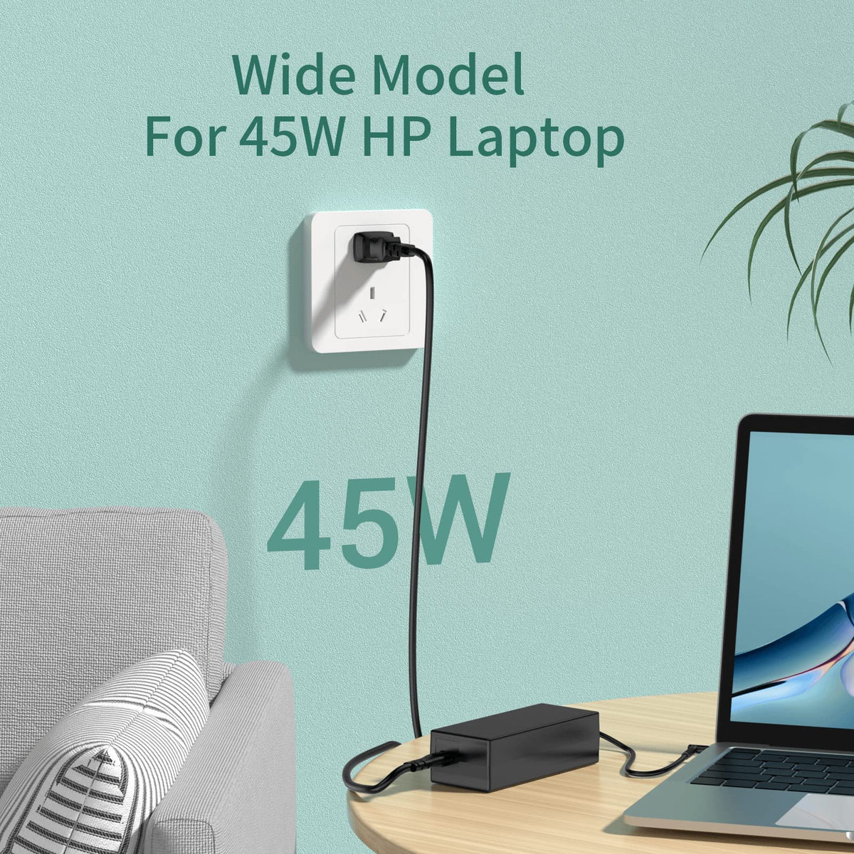 Yenyoh 45W AC adapter side profile, compact and portable.