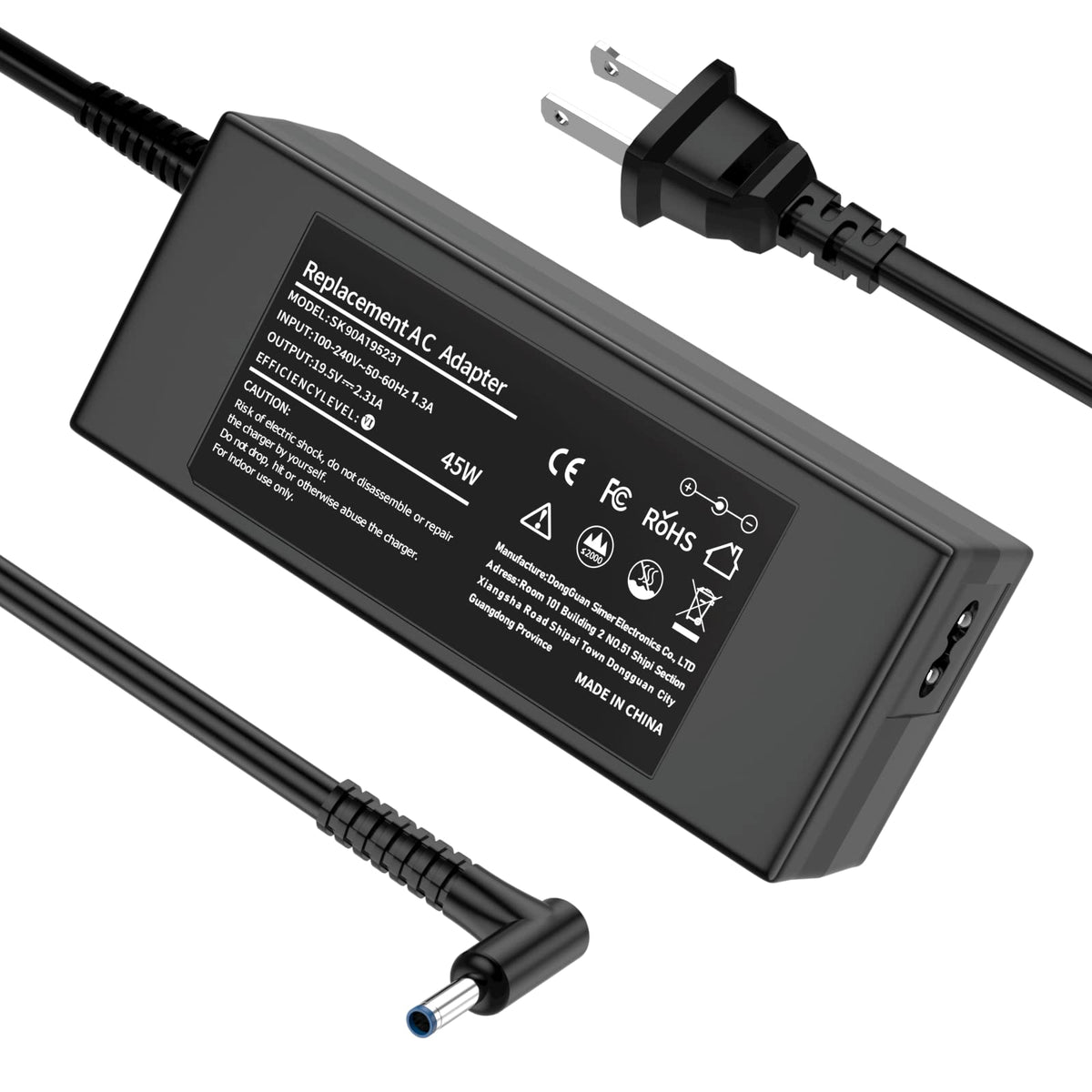 Yenyoh HP Pavilion blue-tip charger front view, reliable power for Pavilion laptops.