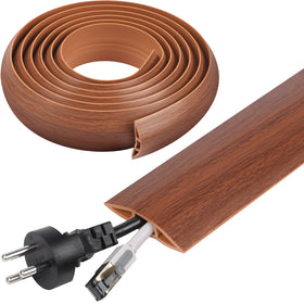 YesBes 10ft floor cord cover protects cables on brown floors and reduces tripping.