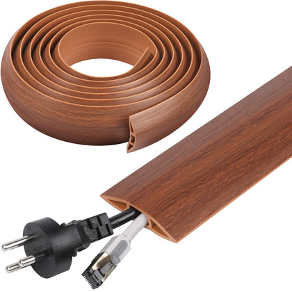 YesBes 10ft floor cord cover protects cables on brown floors and reduces tripping.
