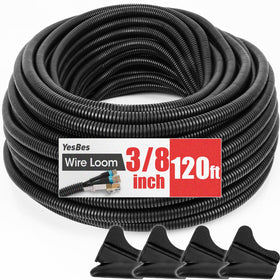 YesBes 120ft split wire loom in black guarding automotive wiring from heat and abrasion.