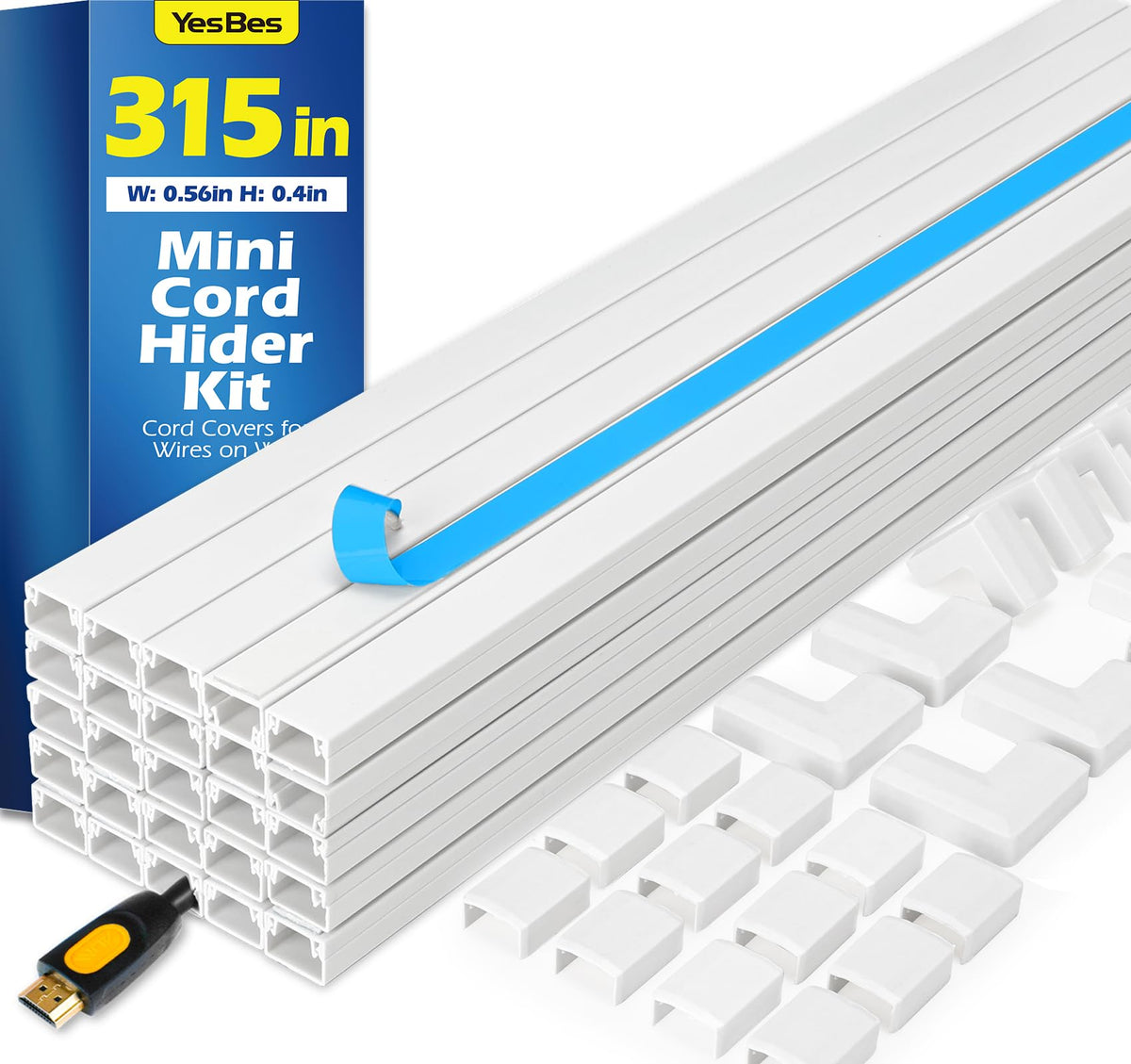 YesBes 315in cord hider kit contents for full-length concealment