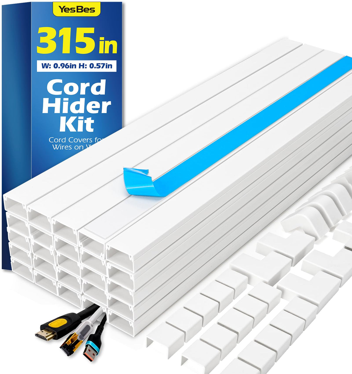YesBes 315in cord hider kit for full-length wall concealment of cables.