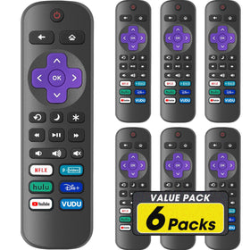 YesBes 6-pack Roku remote front view highlights durable ABS construction for everyday use.