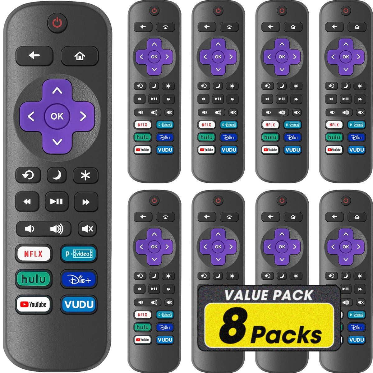 YesBes 8-pack Roku TV remote with easy pairing for quick replacement.