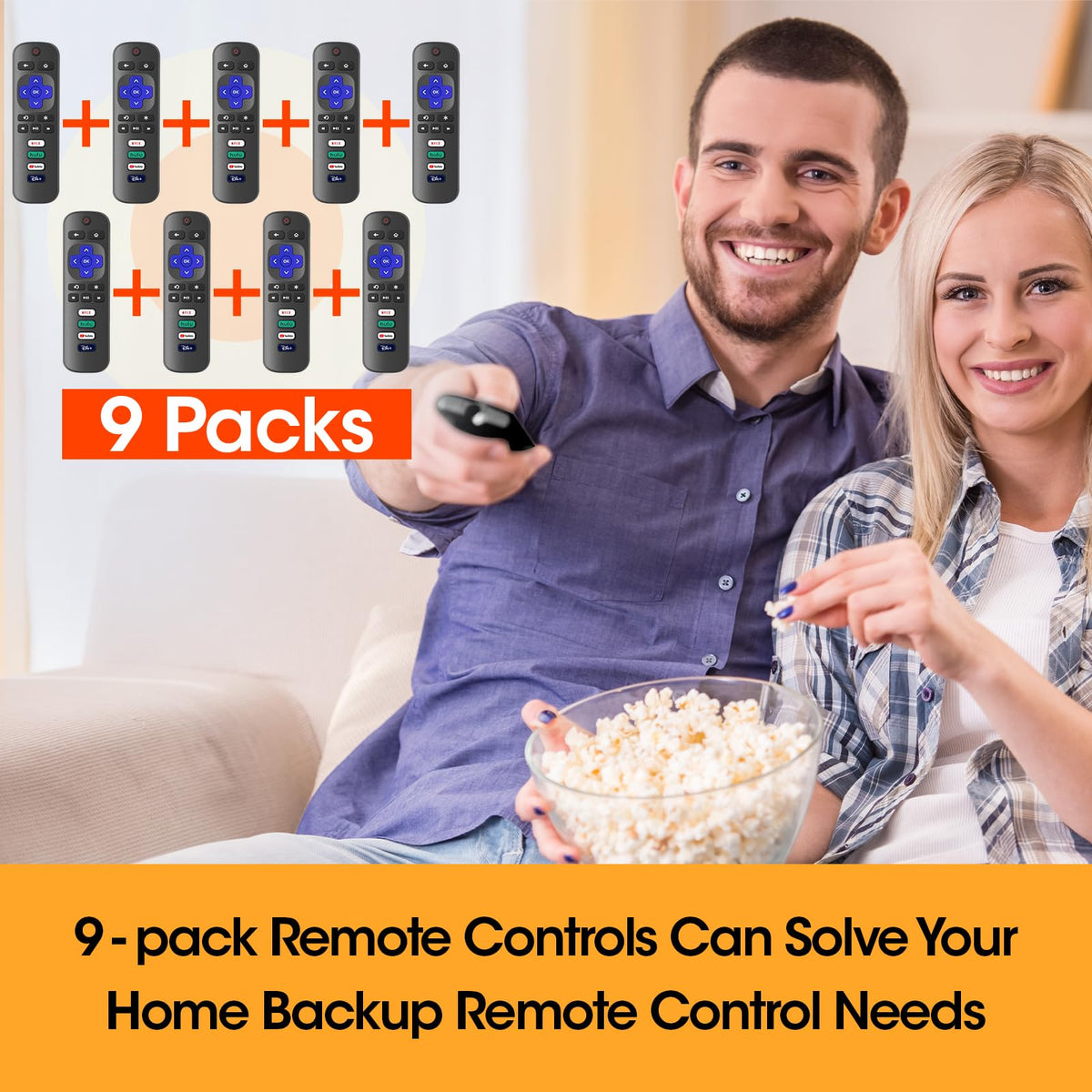 YesBes 9-pack Roku TV remote pack on display, ready backup for TCL/Hisense/Sharp/Philips/Onn.