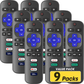 YesBes 9-pack Roku TV remote front view, ideal backup replacement for seamless viewing.