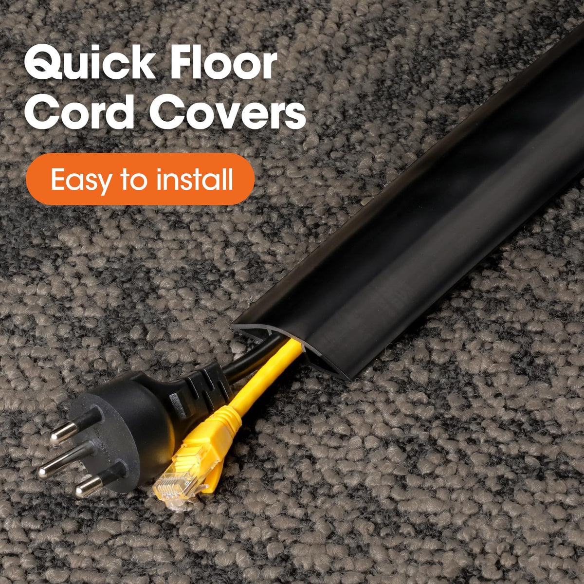 YesBes unrolled cord cover across a living room floor demonstrating tidy cable management