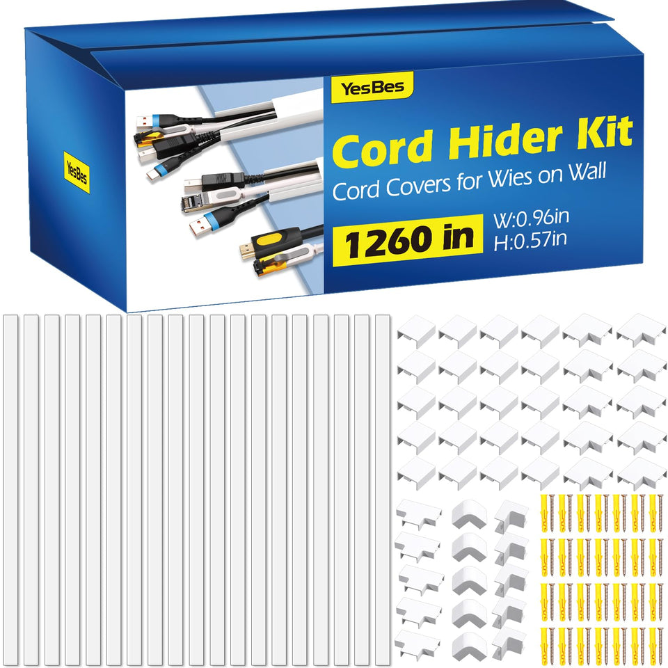 YesBes cord hider kit packaging shows two boxes for long cable concealment.