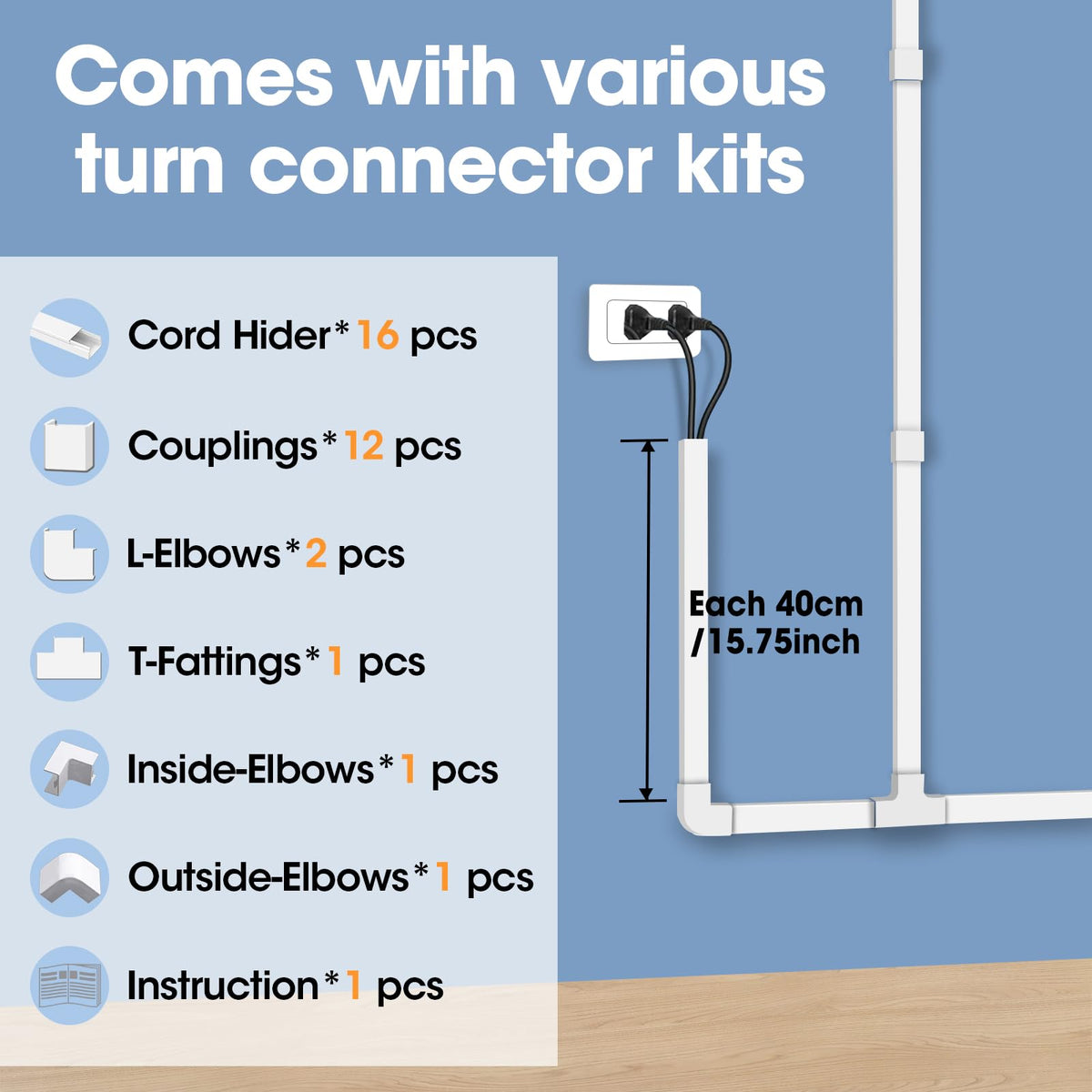 YesBes cord hider kit elbows and couplings enable flexible routing